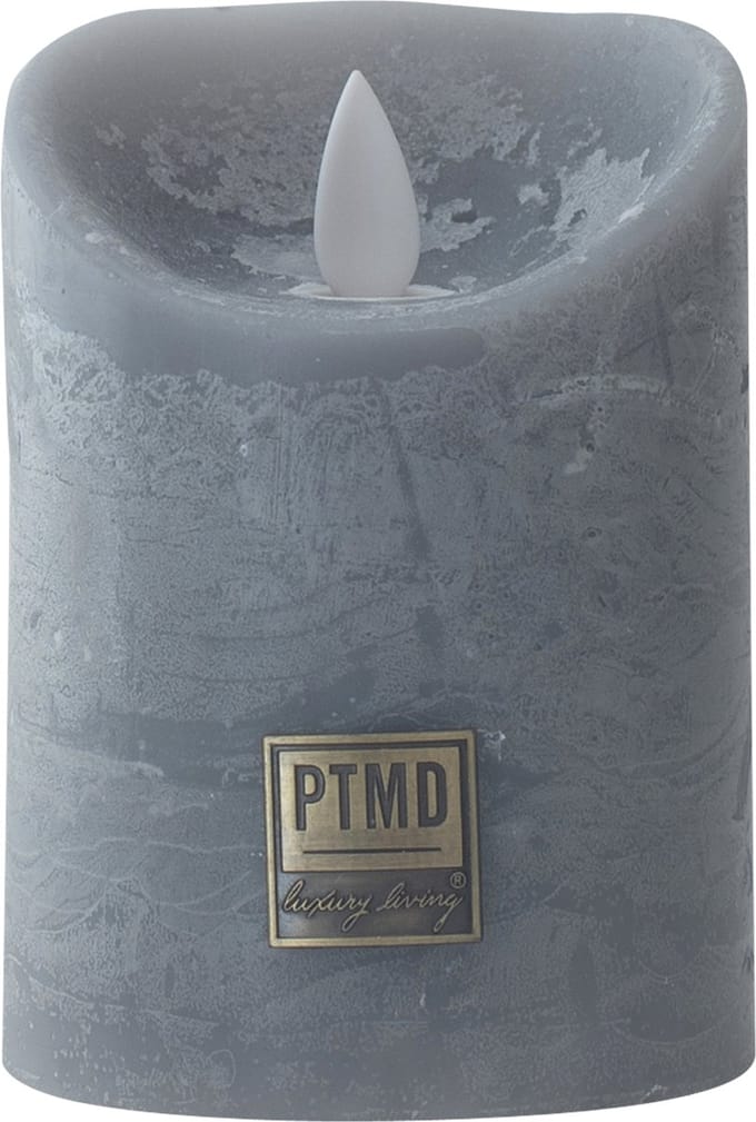 PTMD LED Kaars rustiek licht grijs 10 x 10 x 15 cm. - PTMD LED Light Candle rustic suede grey moveable flame