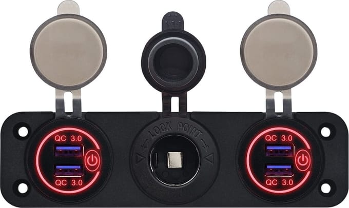 ProRide 12V USB Autolader 2 Poorten - QC3.0 - Voltmeter en 12V/24V Sigarettenplug - Drievoudig inbouw