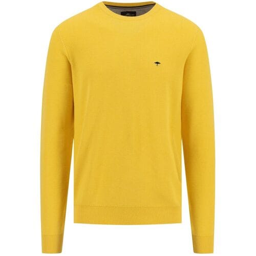 Fynch-Hatton Trui O-Neck Uni Color Cotton Structure Vivid Yellow / male