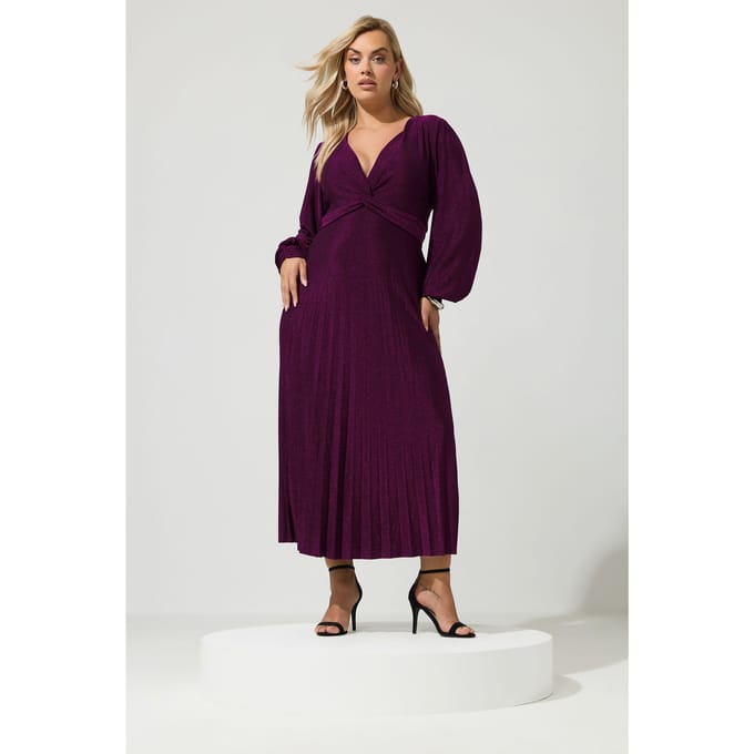 Yours London Roze Metallic Geplooide Maxijurk Met Knoop Size 46