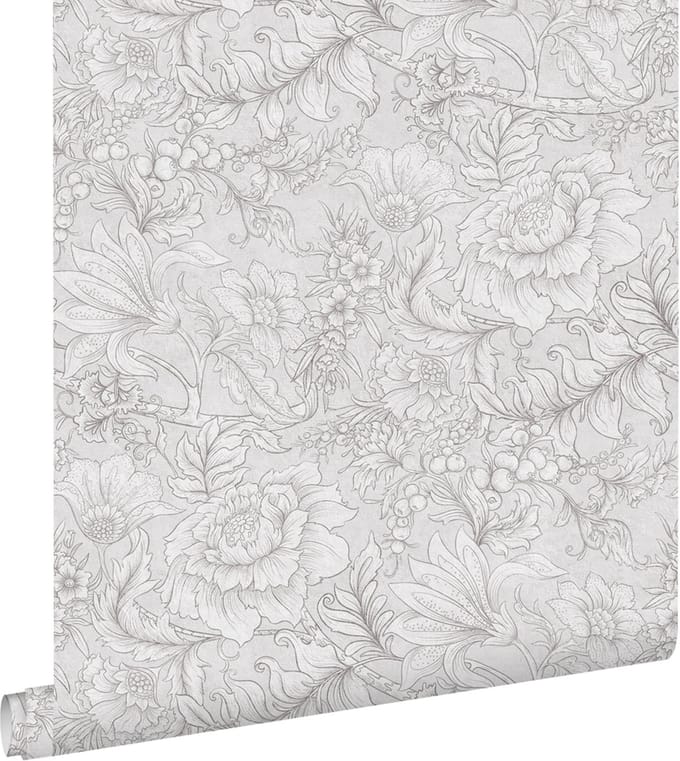 ESTAhome behang bloemmotief grijs - 50 x 900 cm - 139796