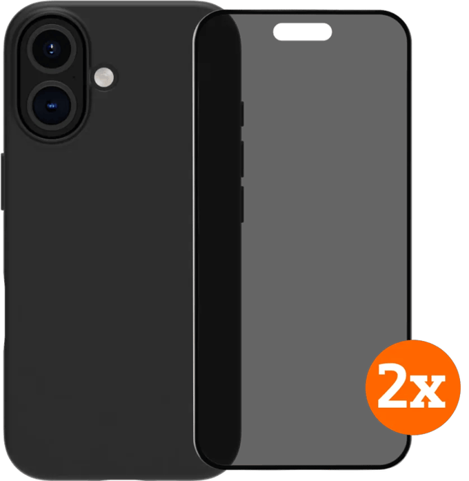 BlueBuilt Back Cover iPhone 16 Zwart + Privacy Filter Screenprotector Glas Duo Pack