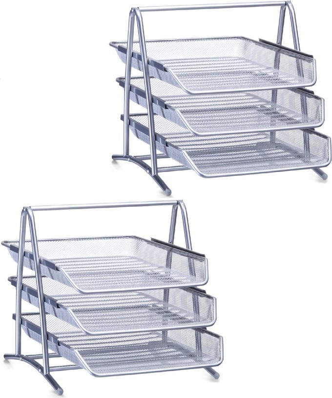 Zeller Brievenbak - 2x - metaal - postbakjes - 35 x 27 cm - sorteerrek - mesh