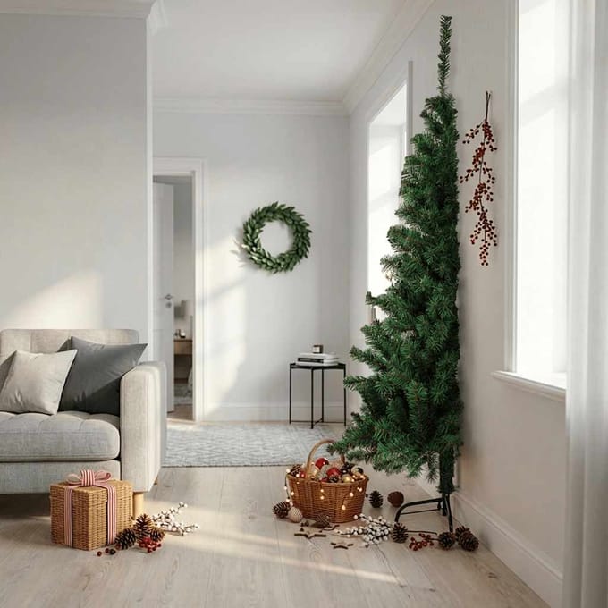 vidaXL - Kunstkerstboom - met - standaard - half - 210 - cm - PVC - groen