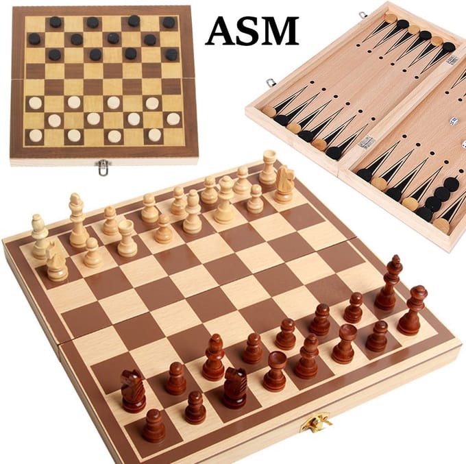 aayan 3-in-1 Schaakbord - Dam & Triktrak - Hout opvouwbaar - 6+ jaar 47874
