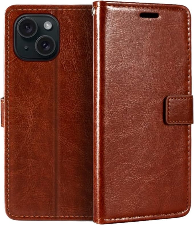 Portemonnee Book Case Hoesje Geschikt voor: iPhone 15 Plus - Bruin