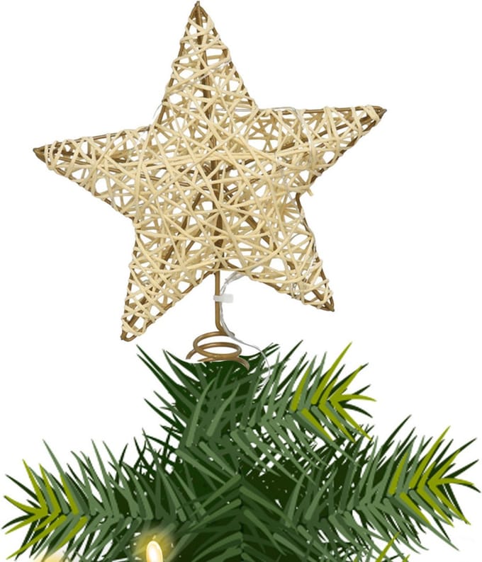 Gerimport Kleine verlichte kerst piek - ster - goud - 15 cm - 5 leds - kunststof
