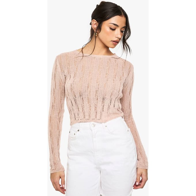boohoo Dames Ladderdetail trui | Steen | Maat: Medium
