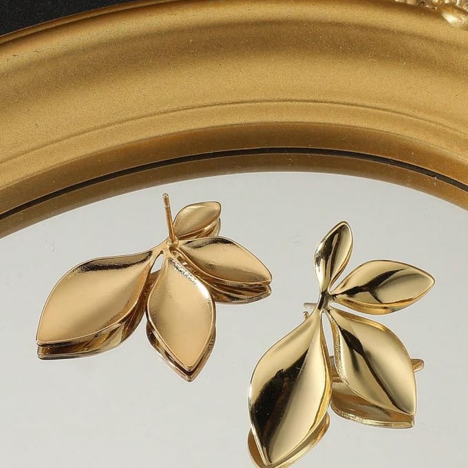 1 Paire Boucles d'Oreilles Feuilles en Acier Inoxydable Doré de Haute Qualité et à la Mode one-size&Earrings gray