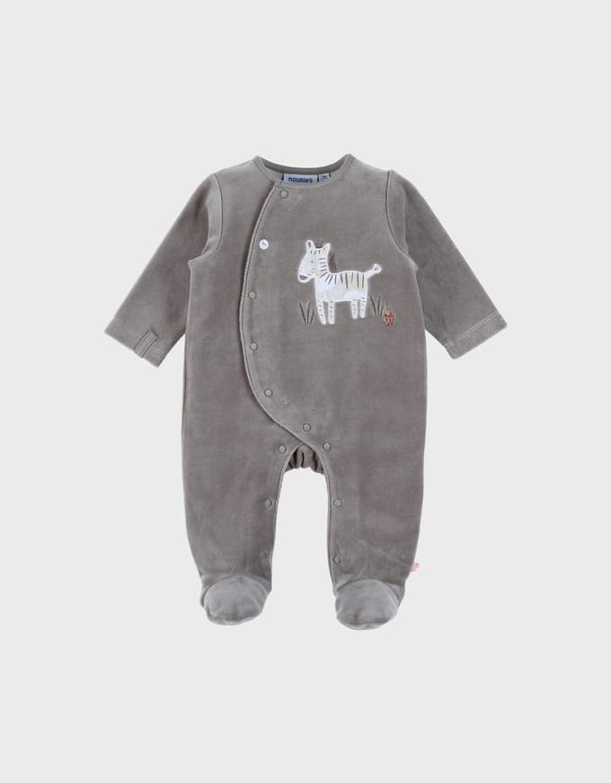 Noukie's - Pyjama - 1 Delig - Kaki - Zebra - Fluweel - 9 maand 74