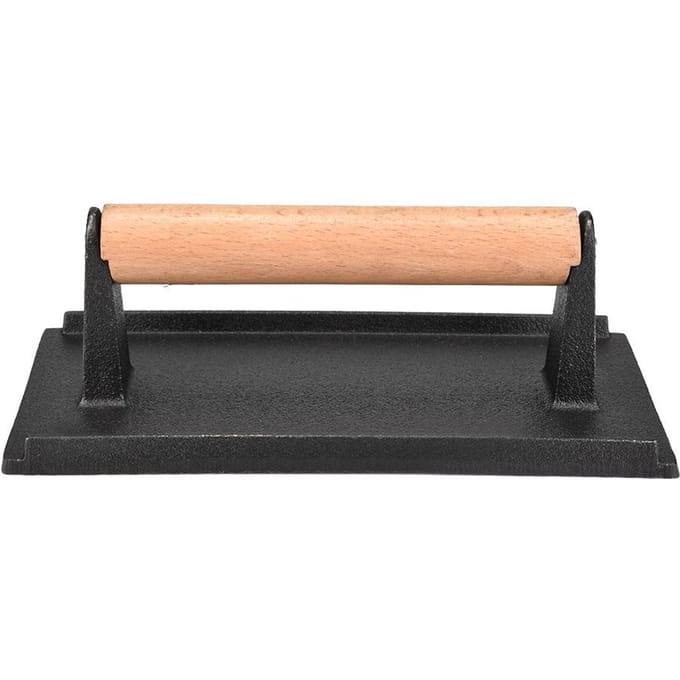 Commercieel Gietijzeren Steakgewicht Houten Handvat Bacon Grill Hamburgerpers beige