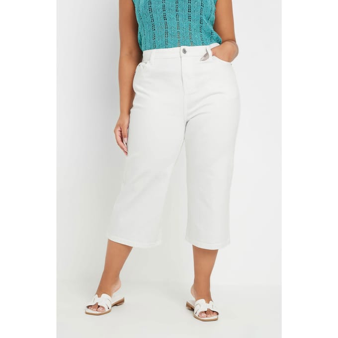Yours Cropped Denim Jeans Met Wijde Pijpen In Wit Size 48