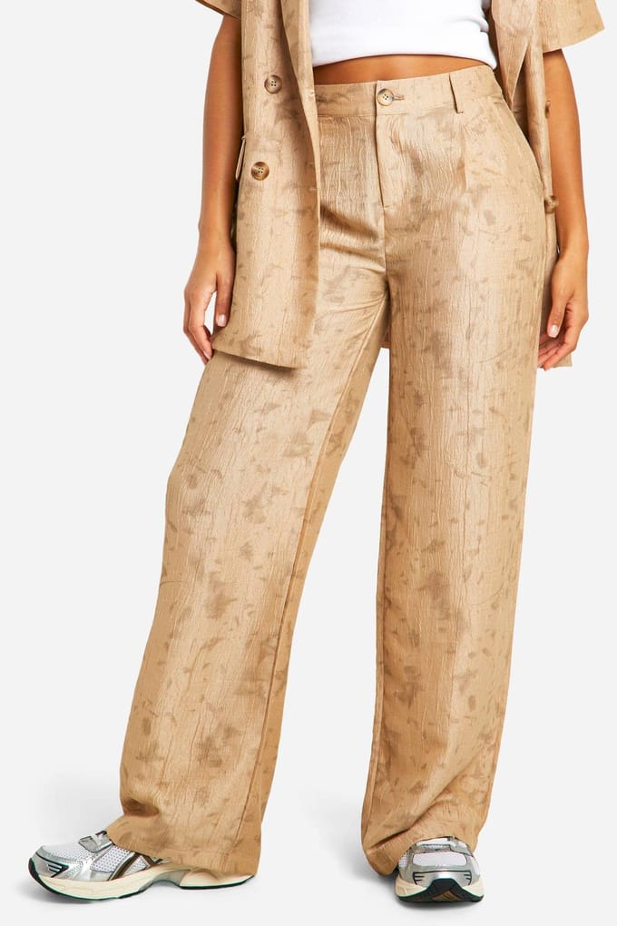 boohoo Dames Tie Dye Getextureerde Broek met Wijde Pijp | Steen | Maat: 34