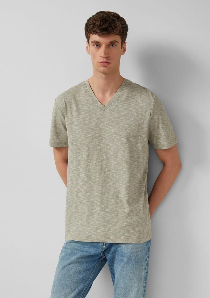 Katoenen T-shirt met V-hals en regular fit s.Oliver