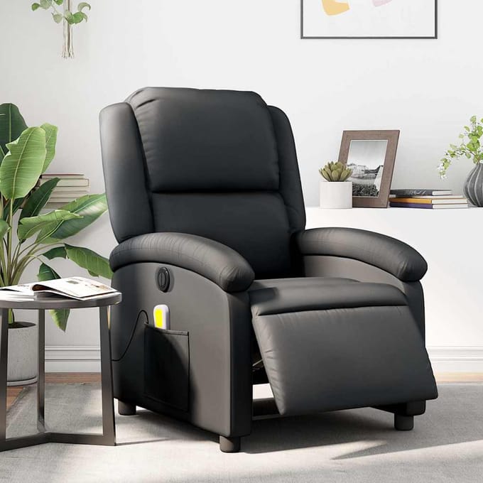 vidaXL - Massagestoel - verstelbaar - elektrisch - echt - leer - zwart