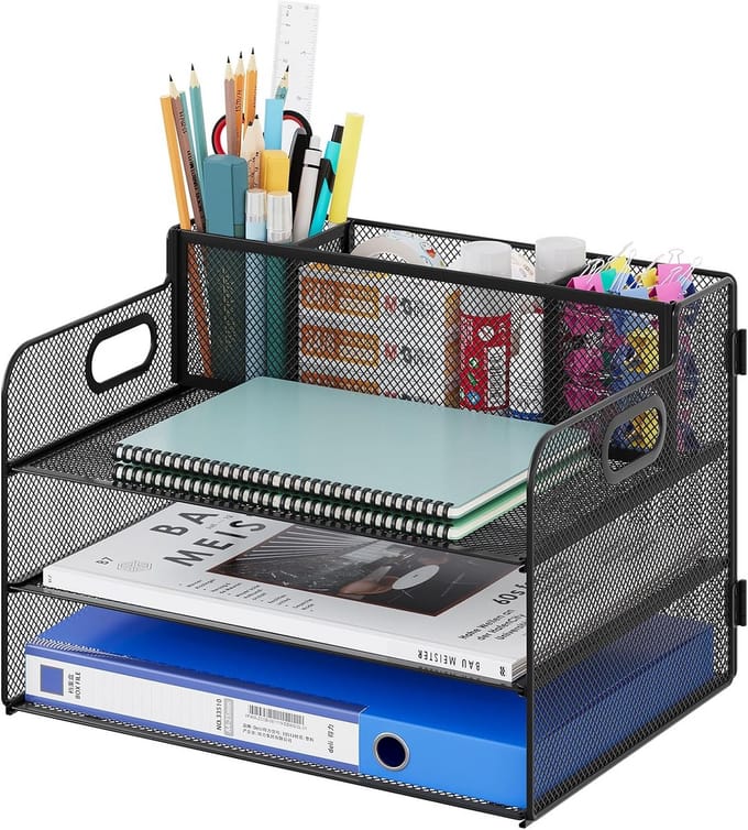 Omgoods - Bureau Organizer met 3 Compartimenten van Metaal, A4 Formaat