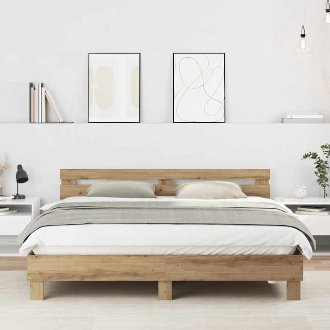 vidaXL - Bedframe - Artisan - Eiken - 203 - x - 185 - x - 70 - cm - Bewerkt - hout