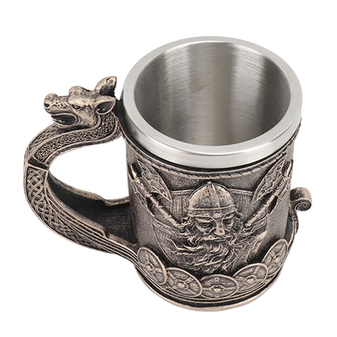 Viking Bierpul Vintage Grote Capaciteit RVS Binnenbeker Hars Proces Ornamenten voor Bier gray