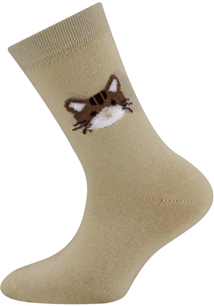 Sokken Ewers - Beige met Poezenhoofd Bruin-35/38