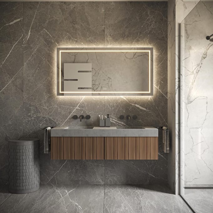 HIPP Design Phantom Rechthoekige LED spiegel - 120 x 70 cm - Directe en Indirecte Verlichting - Spiegelverwarming - Kleurenwissel - Touch Dimmer