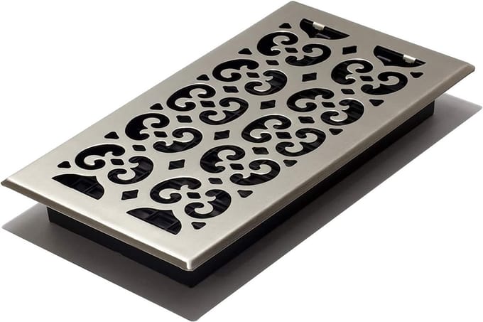 Vloerregister met Scroll Ontwerp en Nikkel Afwerking 6 x 12 Inch