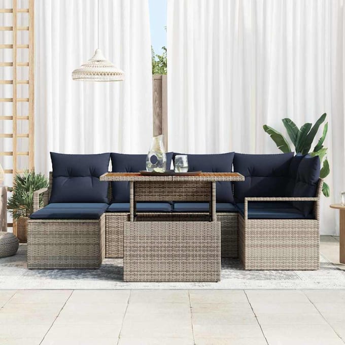 vidaXL - Tuinbank - Set - 7 - st - Grijs - poly - rattan