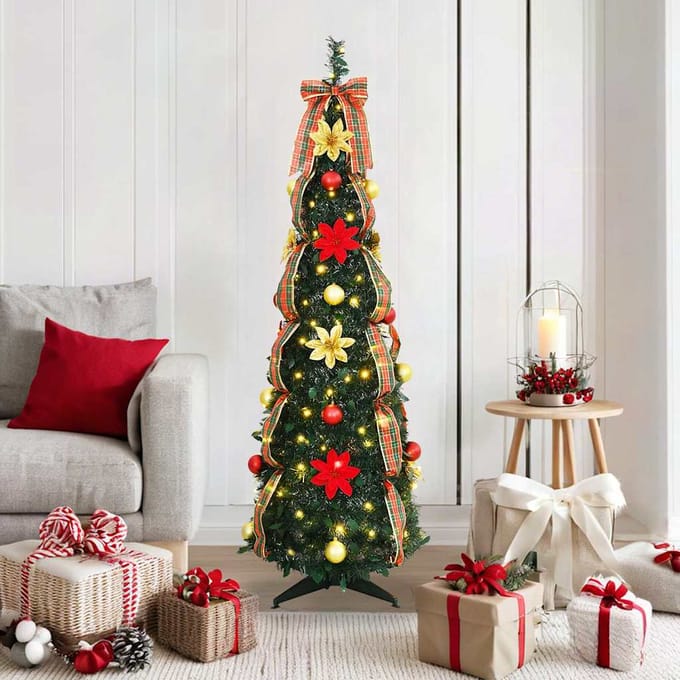 vidaXL - Kunstkerstboom - met - 100 - LED - met - standaard - Groen - 155 - cm - PVC