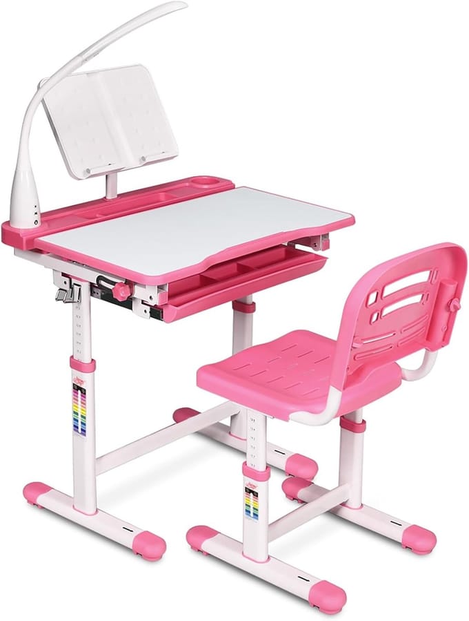 Kinderbureau met LED Lamp & - & Stoel – In Hoogte - Medahomestore