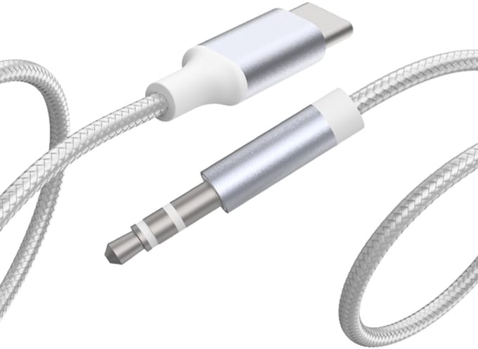 Force Case, USB-C naar 3.5mm Jack Audio Kabel - Gevlochten Nylon - 1.2m, Wit