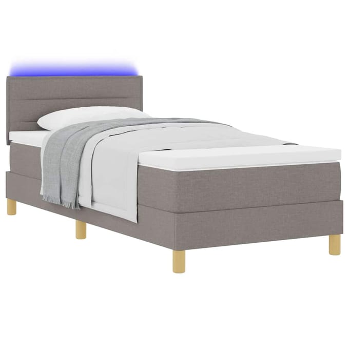 vidaXL - LED - Box - Spring - Bed - met - hoofdeinde - Taupe - 90 - x - 190 - cm - Stof
