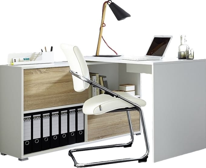 Hoekbureau Slide 120 cm breed in wit met eiken