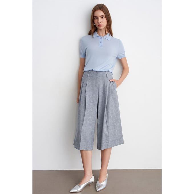 Hoge Taille Plissé Brede Pijpen Capri Broek