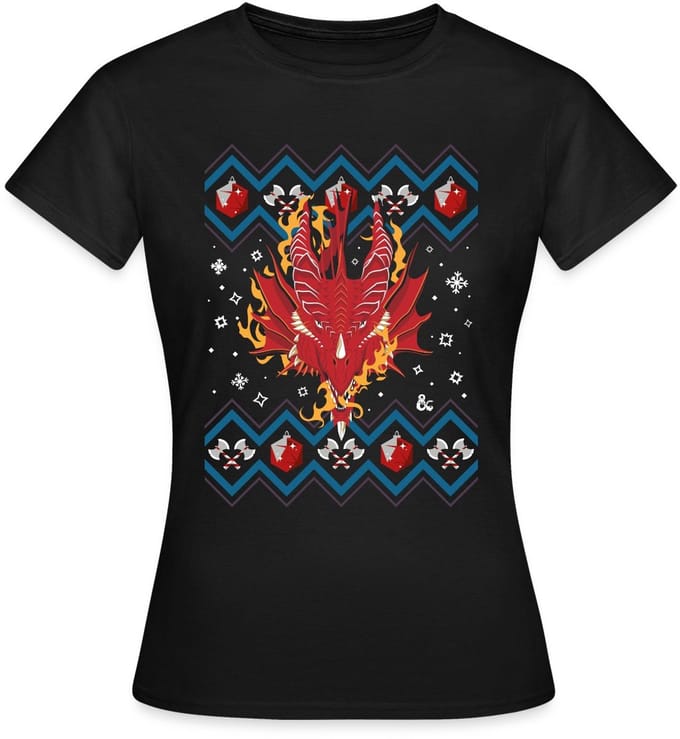 Dungeon & Dragons DND Drakenkop Ugly Christmas T-Shirt Dames
