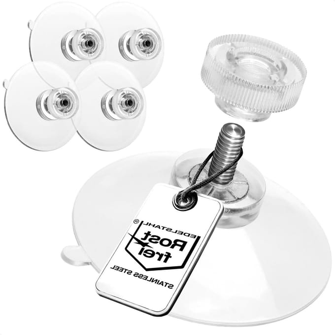 COM-FOUR® 4 x suction cups with M4 thread - Ø 40 mm - Extra strong grip on smooth surfaces - Premium suction cup with transparent knurled nut - Easy installation without drilling