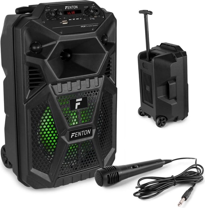 Bluetooth speaker - Fenton FPC8T - 100W party speaker / karaoke set met Bluetooth, mp3 speler, microfoon en LED verlichting