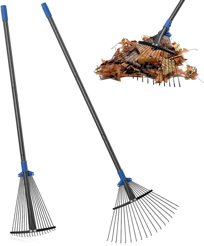 Tuinbladhark - Bladhark metaal - Gazon opruimen - Verstelbare kop - 210 cm - Grijs