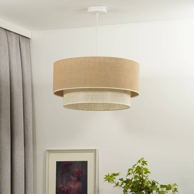 Euluna Hanglamp Boho, bruin/wit, Ø 45 cm, textiel