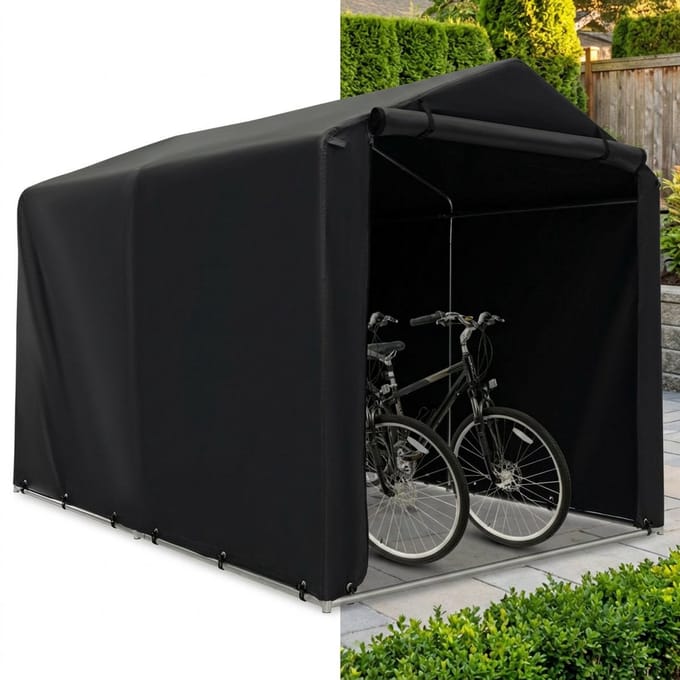Fietsberging - Fietsenhok - Stalling - Tuinschuur - Huis - Overdekt - Donkergrijs - Scooter - Fiets