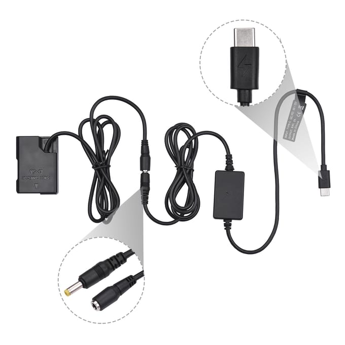 PD USB Type-C Kabel naar EP-5A Dummy Batterij DC Koppelaar EN-EL14 Vervanging voor Nikon D5600 D5500 zwart