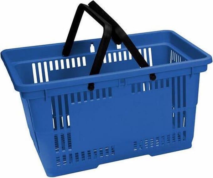 Winkelmandje 28 liter - blauw - 2 handgrepen - 10 stuks