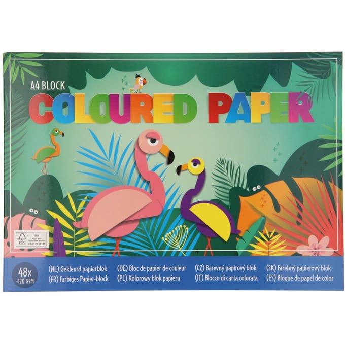 Gekleurd papierblok Jungle Thema A4 – 48 vel – 6 kleuren