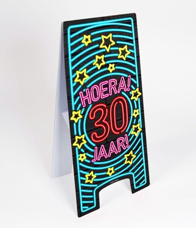 Warning Sign Hoera 30 Jaar Neon 62,5cm