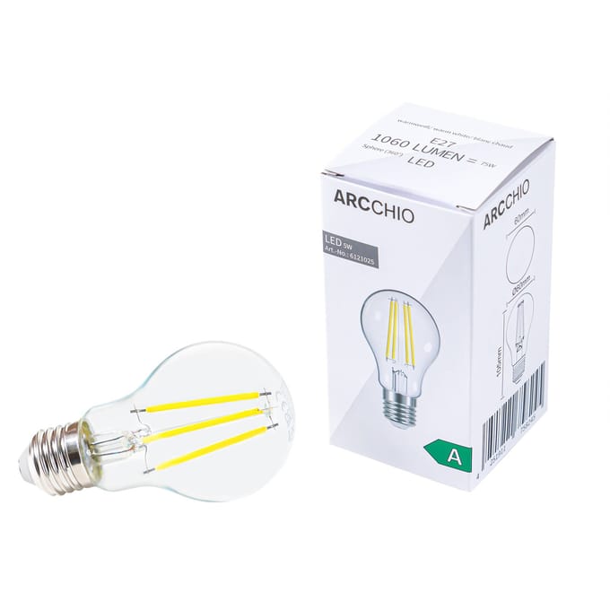 Arcchio LED filament lamp, E27, 5 W, helder, 2.700 K
