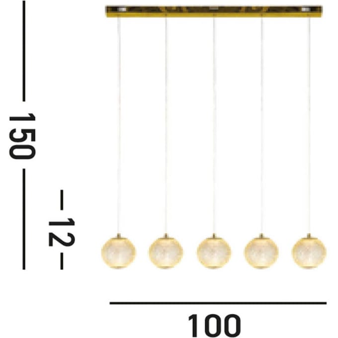 Searchlight LED hanglamp Allure, 5-lamps, lang, messingkleurig, acryl