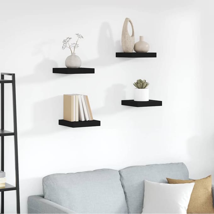 vidaXL - Wandschappen - zwevend - 4 - st - 23x23,5x3,8 - cm - MDF - zwart