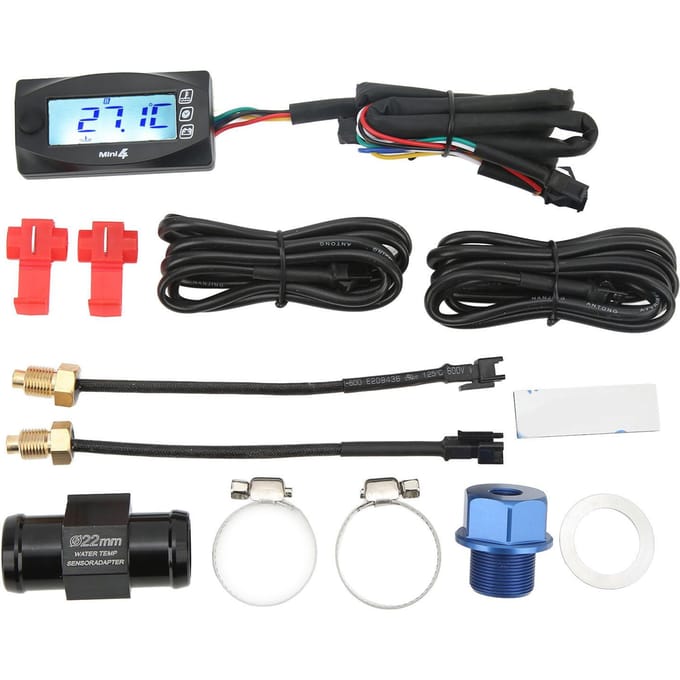 4-in-1 Water Olie Temperatuur Tijd Spanning Meter LCD Digitale Weergave DC12V Universeel voor Motorfiets M20*1.0 black