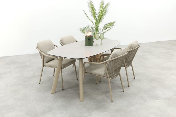 Pisa/Taste Manolo Deens ovale 4-persoons tuinset 180x95 cm. - Latte