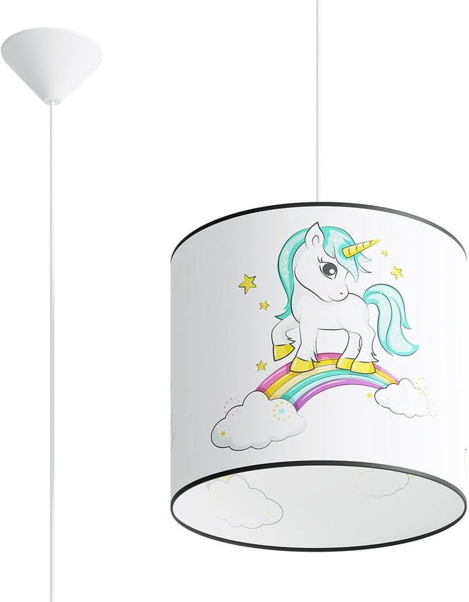 Hanglamp UNICORN 30 met eenhoornmotief voor de kinderkamer - Sollux Lighting - IP20 - Veelkleurig pvc behuizing - 30 x 30 x 95 cm - 1 x E27 LED, exclusief lichtbron - Max. 15 W - Moderne hanglamp voor gang, kinderkamer en slaapkamer