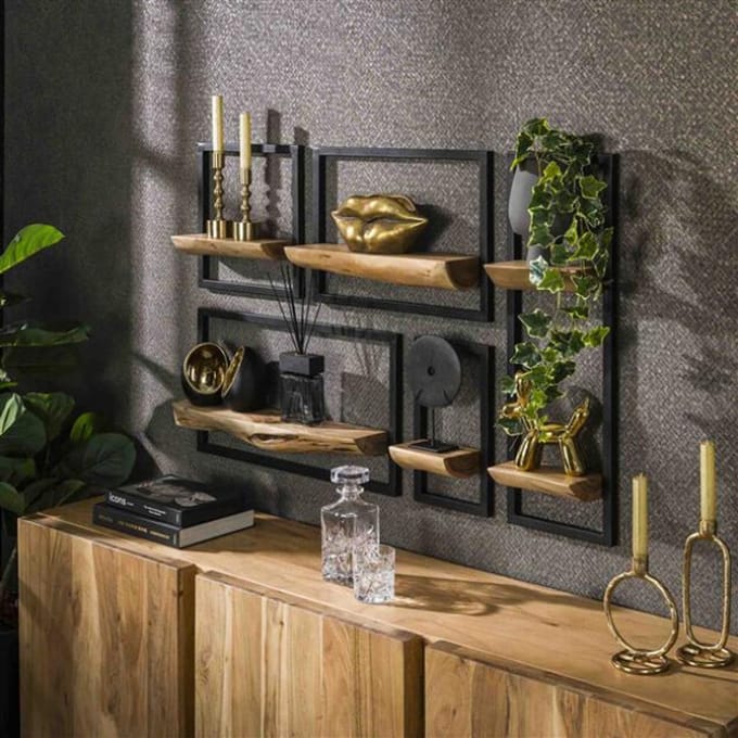 Hoyz Collection - Wandschap Edge - Massief Acacia - Set van 5 - 12x25x75