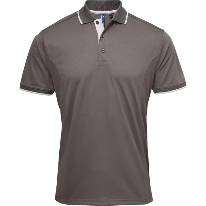 Premier Heren Coolchecker Contrast Pique Poloshirt (Donkergrijs/zilver)